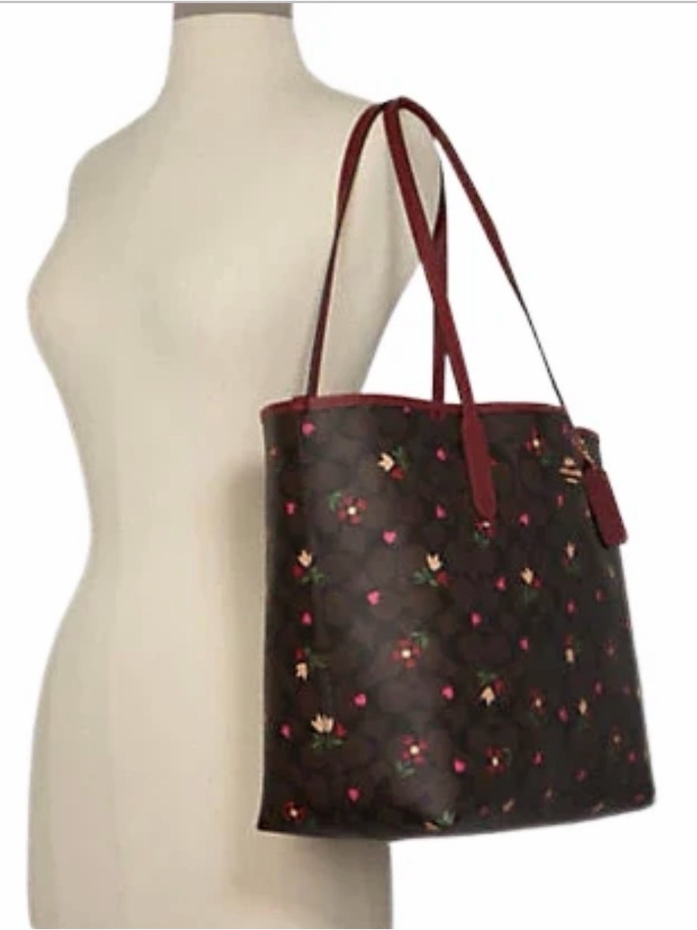 Coach City Tote Bag In Signature Canvas With Heart Petal Print and charm - Picture 10 of 12